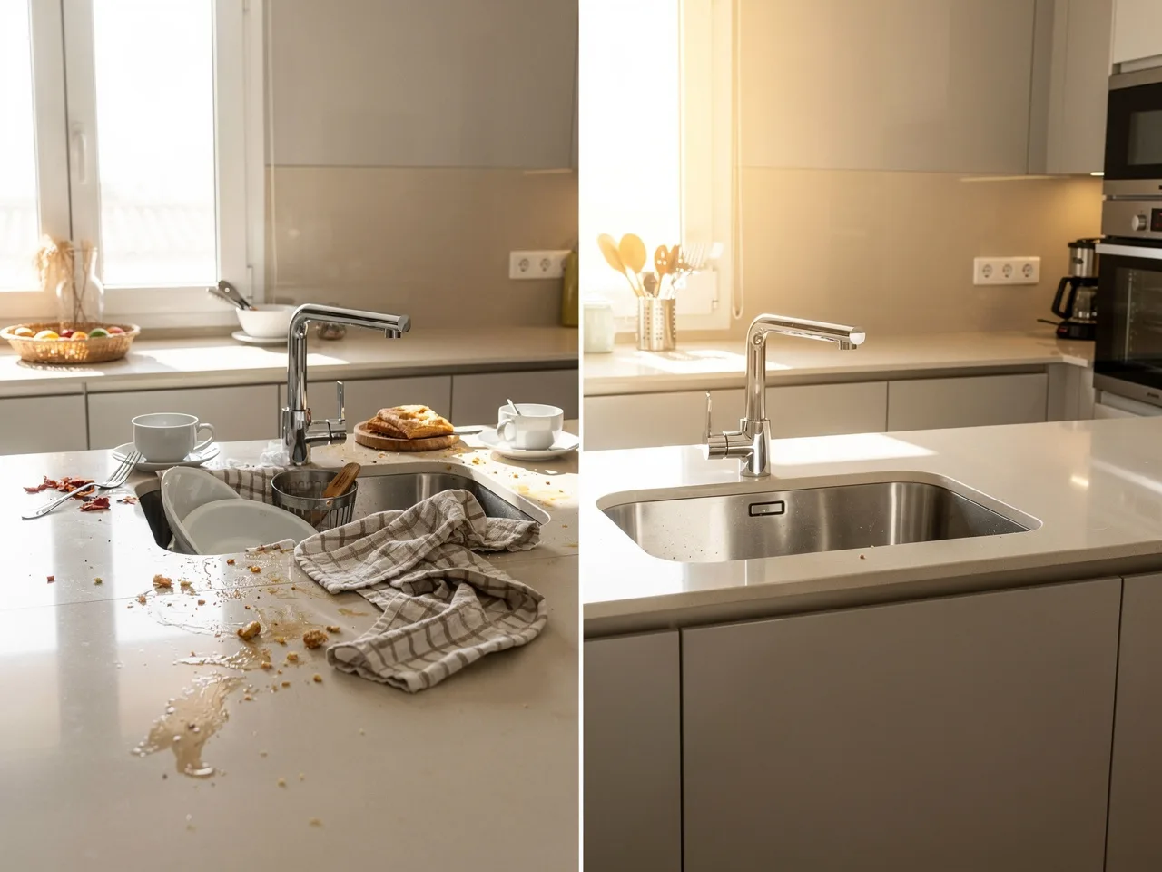 Antes y después de la limpieza de una cocina en Vitoria